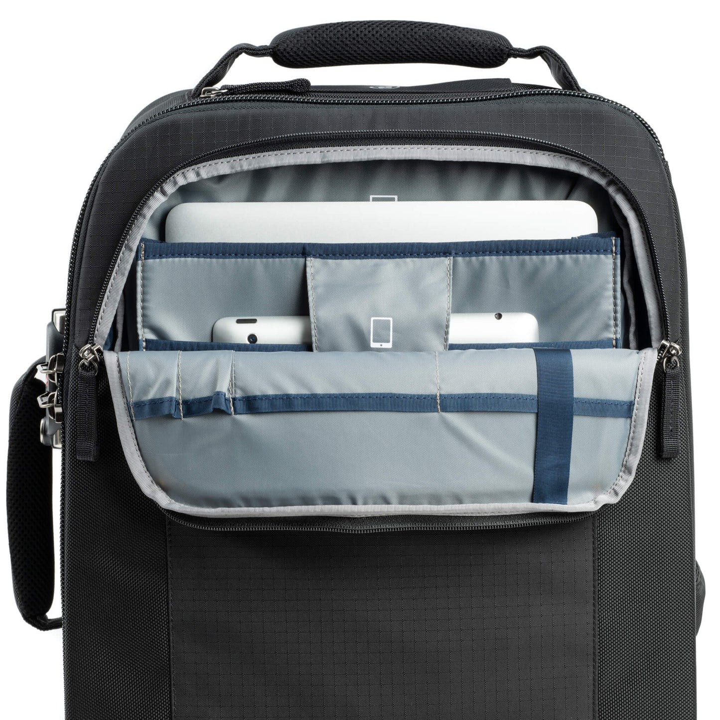 
                  
                    Fits a 16” MacBook Pro and 12.9” iPad Pro in dedicated, padded pockets
                  
                